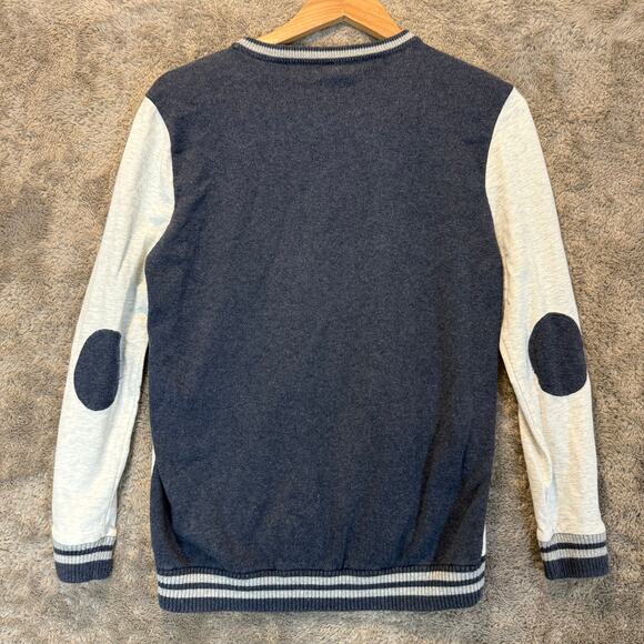 Cat & Jack Cotton Pullover Sweater Navy Blue Gray Elbow Patch XL Boys 16 Preppy - Picture 2 of 7